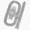 Reloj de Cuarzo de Moda Cuadrado con Diamantes Completos Patrón Romano Escala Traje 3 Piezas/Set