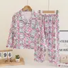 Pijamas Infantiles al por Mayor Primavera Otoño Traje de Pantalón y Camiseta de Manga Larga para Niños Niñas Dibujos Animados Roblox Cárdigan con Solapa Ropa para el Hogar