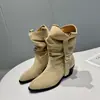 Zapatos de mujer europeos 2026 otoño nuevo estilo piel genuina punta fina tacón grueso botines versátiles botas Martin para mujer