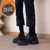Mocasines de mujer de otoño nuevos con textura de piel de oveja, puntera redonda, suela gruesa con plataforma, zapatos slip-on de corte bajo estilo británico
