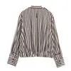 Para Comercio Exterior Europeo y Americano Transfronterizo Ropa de Mujer Aliexpress Más Vendido Otoño Casual Versátil Chaqueta de Rayas Verticales Cuello Alto