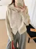 Cardigã de tricô estilo coreano, solto, com zíper duplo e gola de lapela, novo suéter jaqueta casual versátil para mulheres, outono e inverno 2026