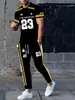 Moda Casual Europeia e Americana Temu 2025 Transfronteiriça Conjunto de Camiseta de Manga Curta e Calça Longa Masculina com Estampa Gradiente de Letras