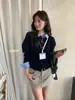 Otoño e Invierno Nuevo Estilo Falso Dos Piezas Bloque de Color Cuello Polo Cárdigan de Punto Top Estilo Coreano para Mujer Jersey Abrigo con Temperamento que Reduce la Edad