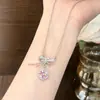 Nuevo Collar de Azúcar Rosa Cubo Lazo Estilo Coreano, Moderno, Dulce, Versátil, Femenino, Súper Brillante, Gargantilla de Cinta Tachonada con Circonita