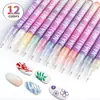 Set de Plumas de Arte para Uñas de 12 Colores Transfronterizo para Pintura y Graffiti, Marcadores Acrílicos de Alto Brillo, Plumas Metálicas para Dibujo de Líneas y Contornos