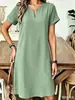 Vestido midi casual de estilo europeo y americano 2026, con cuello en V y cuello redondo, mangas acampanadas, corte A holgado, ropa para mujer de talla grande