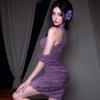 Fragancia Night Ting Lencería Sexy Hombro Descubierto Cheongsam Nuevo Estilo Chino Crop Encaje Ajustado Estilo Pura Pasión Chal Morado