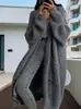 Suéter cruzado casual de outono e inverno para mulheres europeias e americanas, estilo solto e comprido, cardigã de malha versátil de manga comprida, abaixo do joelho, com botões