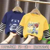 Camiseta de Algodão Puro para Meninos Primavera e Outono Novo Estilo para Crianças Maiores, Manga Longa Listrada Patchwork Versátil, Estiloso Top Dois em Um para Meninos