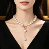 Collar de Perlas Irregulares Barrocas para Mujer, Estilo Europeo y Americano, Gargantilla Sencilla de una Sola Capa de Perlas Planas de Imitación con Borlas