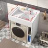 Gabinete de Lavandería para Balcón de Apartamento Pequeño con Máquina Integrada y Lavabo de Encimera, Gabinete de Lavadora de Tambor con Tabla de Lavar, Gabinete de Baño