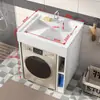 Armario compacto para lavandería de balcón con fregadero integrado, armario para lavadora de carga superior con tabla de lavar, mueble de baño