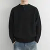 Suéter henley de algodón puro de alta gama para hombre, otoño e invierno, holgado, simple, casual, estilo old money, tejido base engrosado