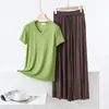 Conjunto de camiseta casual suelta fina de modal para mujer, primavera y verano, estilo coreano, manga corta, talla grande, conjunto delgado de dos piezas