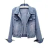 Jaqueta Curta Jeans Feminina Curta Primavera e Outono Estilo Coreano Nova Manga Longa Slim com Capuz Versátil Tops Estudante Outros