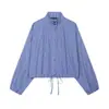 Comercio exterior transfronterizo ropa de mujer 2026 primavera nuevo estilo francés y europeo manga larga cuello alto cordón cuadros holgada adelgazante camisa