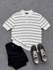 Camiseta tipo polo de punto a rayas con cuello Henley de manga corta, Camiseta casual de verano para hombre, Camiseta tipo polo estilo Old Money para hombre, Verano