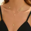 Collar de Estrella de Cinco Puntas Incrustada con Diamantes Estilo Coreano Ins Simple y Versátil Nicho Cadena para Clavícula de Acero de Titanio Chapado en Oro de Moda y Personalizado
