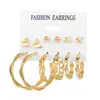 Set de Aretes de Aro con Perlas para Mujer Pendientes Geométricos Pendiente Círculo