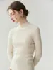 Suéter de punto base para mujer, de primera línea, listo para usar, sin costuras, 100% cachemira pura, cuello semi-alto, acanalado, corte ajustado, adelgazante
