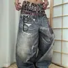 Jeans de Pierna Recta Adelgazantes con Encaje Digital de Cadena de Verano Transfronterizos para Mujer, Jeans Estampados Desgastados Retro Americano para Hombre