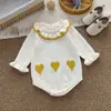 Nuevo mameluco para niñas 100% algodón puro tejido estilo otoño e invierno, unisex para bebé, con bloques de color y estampado de corazón, enterizo para uso diario