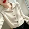 Cárdigan de Punto con Solapa Ropa Exterior para Mujer 2026 Otoño Nuevo Estilo Manga Larga Holgado Versátil Tejido Suéter Top Elegante