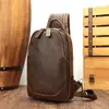Bolsa de Peito Esportiva Retro em Couro Genuíno, Bolsa Transversal Diária Casual Portátil em Couro Crazy Horse, Mochila Pequena de Viagem, Coleção de Bolsas de Peito