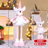 Nova Boneca de Natal em Pé Retrátil Velho de Listras Natalinas Boneco de Neve Boneca de Pernas Longas Decoração de Janela de Hotel