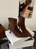 Botas de Cano Curto Femininas Estilo Coreano Retro Apontadas Salto Agulha Verão 2026 Inverno Camurça Emagrecedoras Slim Botas Emagrecedoras Femininas Versáteis