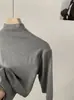 Camiseta Omalai de Color Sólido, Cuello Semi Alto, Corte Ajustado, Manga Media, Primavera/Verano 2026, Camiseta Básica Superior 6185