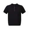 Camiseta de punto de manga corta con cuello Henley americano para hombre, estilo verano Old Money, manga media holgada, retro, deportiva casual