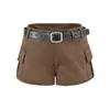 Shorts cargo de verano para mujer, estilo retro americano, sexy, moda nueva, tiro bajo, pierna ancha, con cinturón y detalles de bolsillo