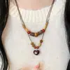 Collar Colgante de Madera Vintage con Cuentas para Mujer, Diseño de Nicho con Estilo Étnico, Cadena Larga Versátil para Suéter de Moda