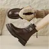Botas de Cuero para Mujer 2026 Invierno Nuevas Punta Redonda Suela Gruesa Forro de Felpa Cremallera Lateral Moda Casual Aumentan la Altura Suela de Goma Antideslizante Botas de Moda