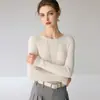 Suéter de cachemir 100% puro con cuello redondo para mujer, capa base de punto ajustada, manga larga, nuevo top interior de otoño e invierno
