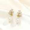 Brincos de Pingente de Diamante e Pérola para Comércio Exterior Amazon Novos Versáteis Modernos Casuais Presente de Aniversário para Mulheres