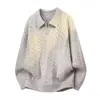 2025 Nuevo Otoño e Invierno Patrón de Cáñamo Holgado y Versátil Estilo Coreano Estilo Perezoso Prendas de Punto Estilo Japonés Suéter Chaqueta con Solapas