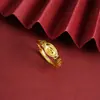 Nuevo Anillo Chapado en Oro Vietnamita Estilo Chino, Tendencia Nacional Estilo Étnico Anillo Abierto de Moneda Lingote para Mujeres, Suministro de Joyería Vintage