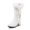 Nuevo cuello de pelo forro de pelo grueso Botas de algodón hebilla de metal modernas botas de nieve tacón alto grueso botas de media pantorrilla 33-46 botas de comercio exterior
