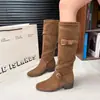 Botas altas de tacón grueso 2026 Botas de jinete Botas ajustadas hebilla largas mujer nuevas versátiles retro otoño apiladas cruzadas