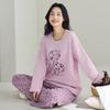 Pijama para Mulheres Manga Longa Outono e Inverno Desenho Animado Fofo e Doce Estilo Coreano Algodão Pode Ser Usado Fora de Casa Conjunto de Roupas Pode Ser Usado Fora
