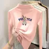 Camiseta básica de cuello alto a media altura para niña de dibujos animados, nuevo estilo primavera/otoño/invierno, top de manga larga con forro polar para niños de talla mediana y grande
