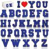 Inglês bordado adesivos de pano 8cm safira azul toalha bordado 26 letras patch computador bordado logotipo carimbo ferro de passar