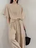 Conjunto de Top de Manga Curta Liso com Decote em V e Calças Estilo Coreano Independente Cor Laranja Zhi Verão Novo para Mulheres 9749