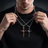 Collar Cruz Largo de Cadena de Acero Inoxidable con Anillo, Cadena para Suéter de Hombre de Moda Hip-Hop, Diseño de Nicho