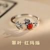 Anillo de Hoja de Ágata Roja Incrustada en Plata S925 Cuiye Anillo de Agua Rojo Ardiente Anillo Volcán Regalo