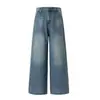 Jeans Anchos de Retazos Rasgados Estilo Vintage para Mujer, Primavera 2026, Pantalones Rectos Sueltos, Azul Claro