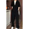 Traje casual de dos piezas para hombre, estilo verano 'old money', conjunto de camisa de manga corta y pantalones, atuendo de moda para hombre, conjunto de moda